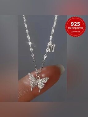 .925 Sterling Silver Necklace Butterfly & mini Butterfly Pendants